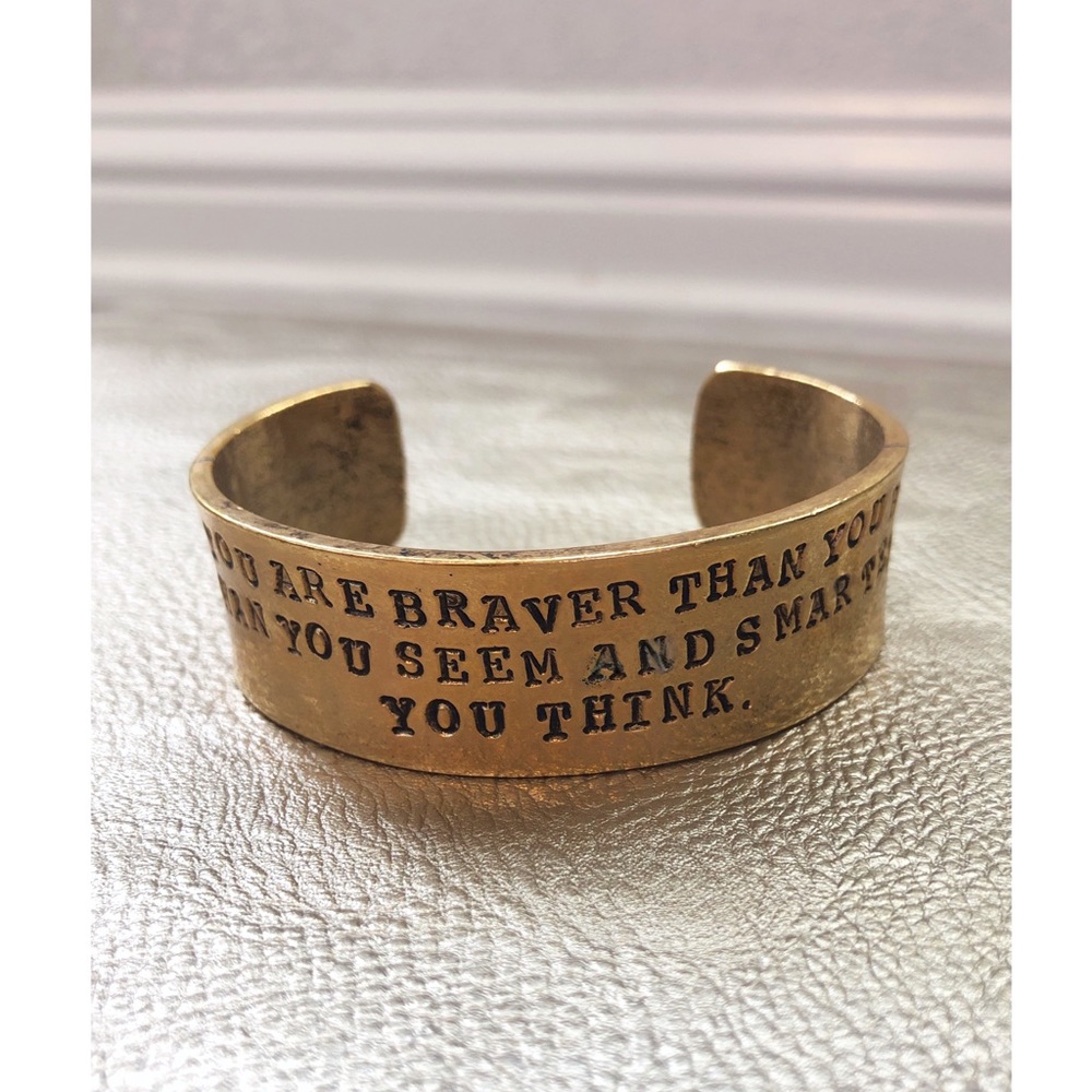 Hand Stamped Inspirational Cuff | Gold